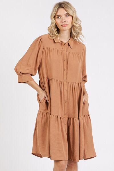 Mittoshop Button Detail Collared Neck Tiered Shirt Dress - Clothes For Her Online Store
