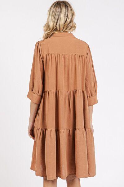 Mittoshop Button Detail Collared Neck Tiered Shirt Dress - Clothes For Her Online Store