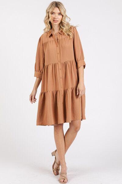 Mittoshop Button Detail Collared Neck Tiered Shirt Dress - Clothes For Her Online Store