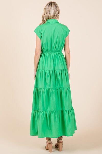 Mittoshop Button Up Collared Tiered Maxi Shirt Dress - Clothes For Her Online Store