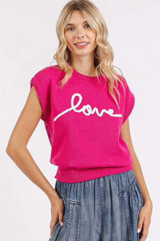 Mittoshop Contrast Letter Round Neck Cap Sleeve Knit Top - Clothes For Her Online Store
