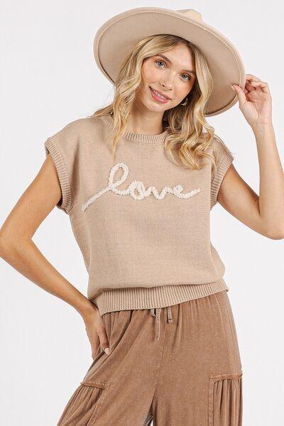 Mittoshop Contrast Letter Round Neck Cap Sleeve Knit Top - Clothes For Her Online Store