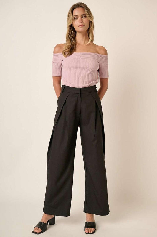 Mittoshop Deep Pleated High Waisted Wide Leg Pants - Clothes For Her Online Store