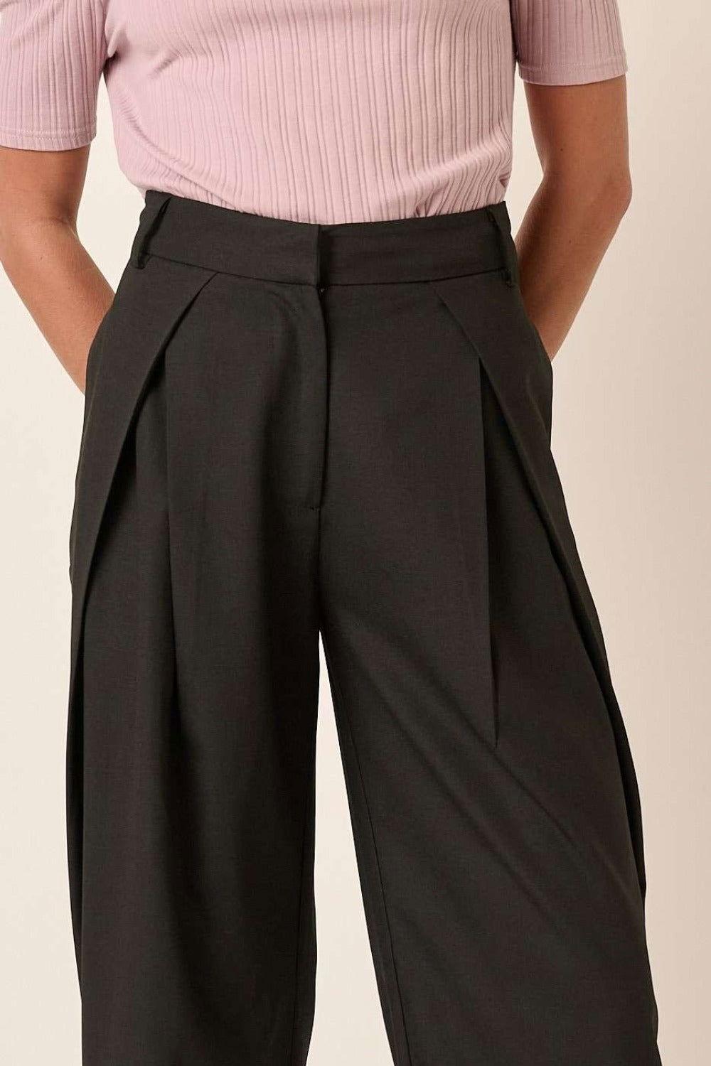 Mittoshop Deep Pleated High Waisted Wide Leg Pants - Clothes For Her Online Store