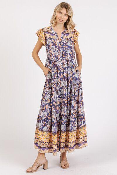 Mittoshop Floral Ruffled Notched Cap Sleeve Maxi Dress - Clothes For Her Online Store