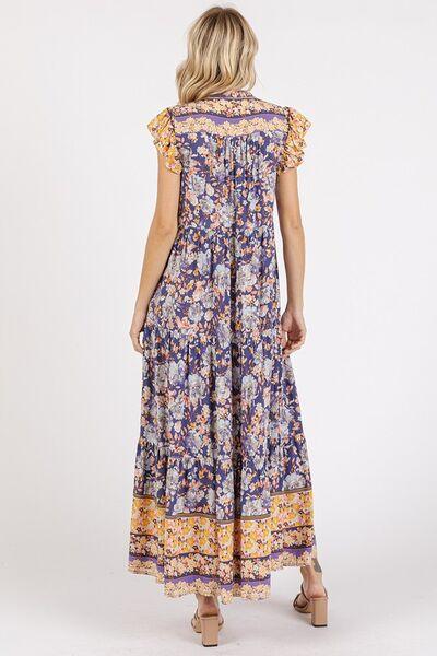Mittoshop Floral Ruffled Notched Cap Sleeve Maxi Dress - Clothes For Her Online Store