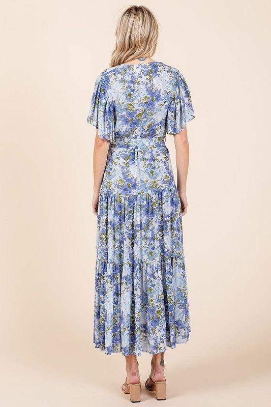 Mittoshop Floral Tie Waist Flutter Sleeve Tiered Dress - Clothes For Her Online Store