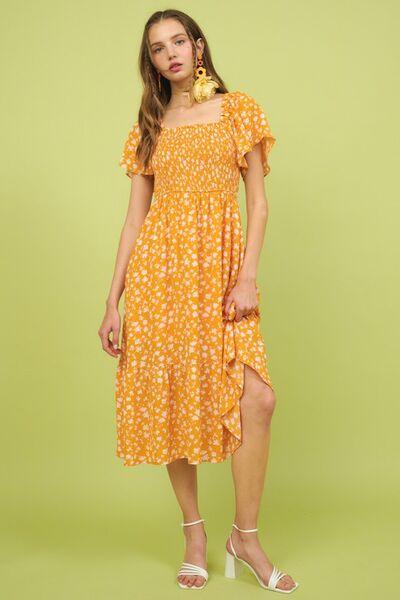 Mittoshop Flower Print Flutter Sleeve Smocked Midi Dress - Clothes For Her Online Store