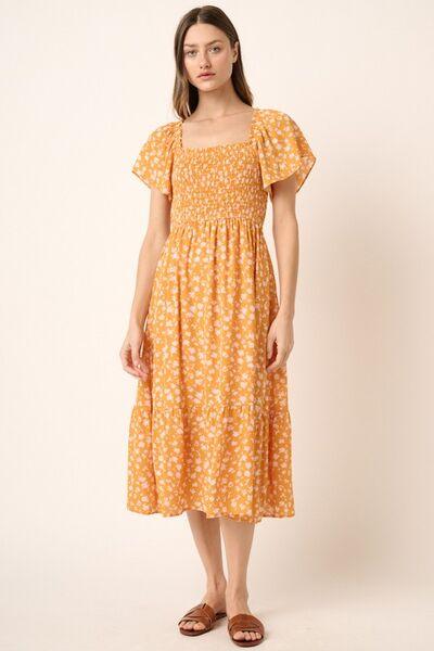 Mittoshop Flower Print Flutter Sleeve Smocked Midi Dress - Clothes For Her Online Store