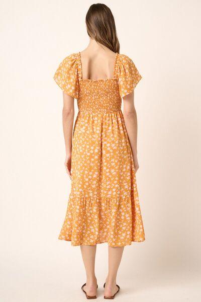 Mittoshop Flower Print Flutter Sleeve Smocked Midi Dress - Clothes For Her Online Store