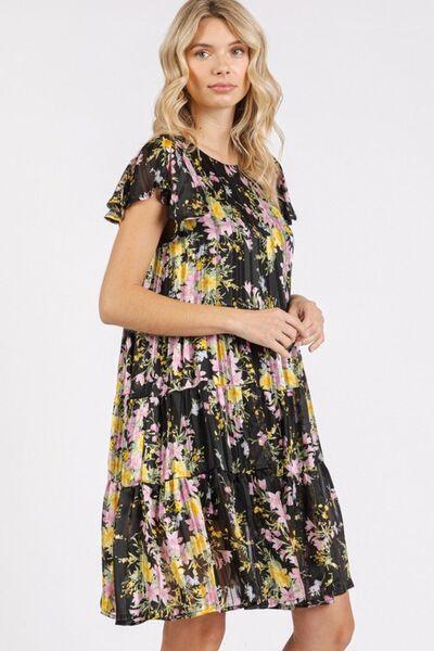 Mittoshop Flower Print Round Neck Flutter Sleeve Tiered Dress - Clothes For Her Online Store