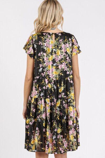 Mittoshop Flower Print Round Neck Flutter Sleeve Tiered Dress - Clothes For Her Online Store