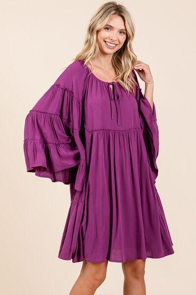 Mittoshop Frill Tie Neck Bell Sleeve Dress - Clothes For Her Online Store