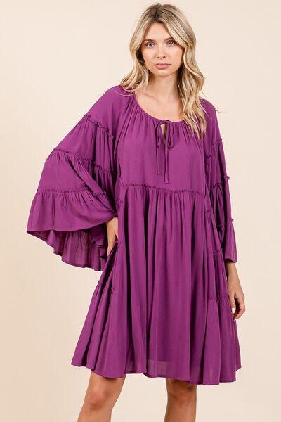 Mittoshop Frill Tie Neck Bell Sleeve Dress - Clothes For Her Online Store