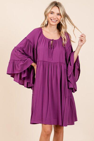 Mittoshop Frill Tie Neck Bell Sleeve Dress - Clothes For Her Online Store
