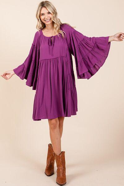 Mittoshop Frill Tie Neck Bell Sleeve Dress - Clothes For Her Online Store