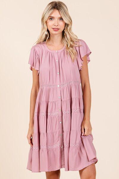Mittoshop Lace Detail Ruffled Button Down Tiered Dress - Clothes For Her Online Store