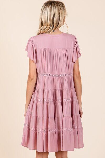 Mittoshop Lace Detail Ruffled Button Down Tiered Dress - Clothes For Her Online Store