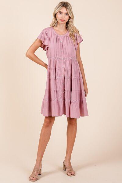 Mittoshop Lace Detail Ruffled Button Down Tiered Dress - Clothes For Her Online Store