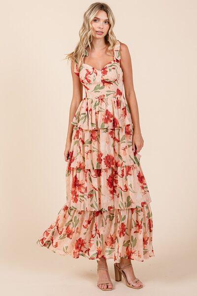 Mittoshop Layered Floral Sweetheart Neck Maxi Dress - Clothes For Her Online Store