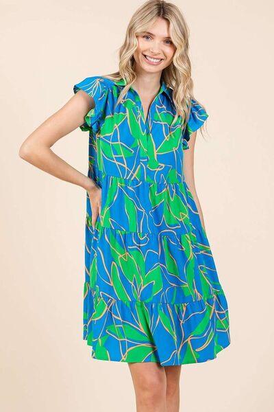 Mittoshop Leaf Print Ruffle Sleeve Tiered Mini Dress - Clothes For Her Online Store
