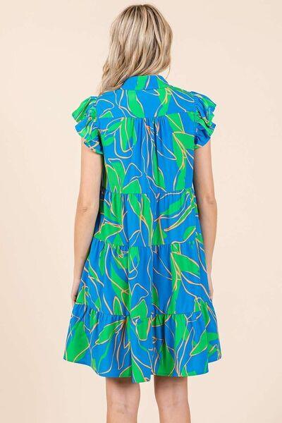 Mittoshop Leaf Print Ruffle Sleeve Tiered Mini Dress - Clothes For Her Online Store