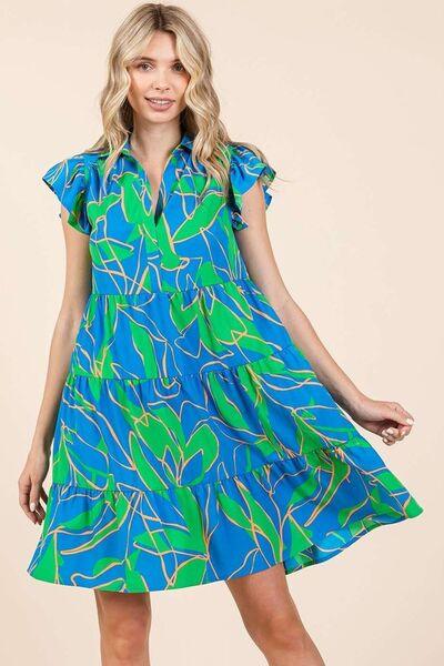 Mittoshop Leaf Print Ruffle Sleeve Tiered Mini Dress - Clothes For Her Online Store
