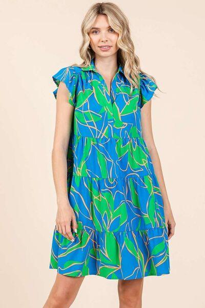 Mittoshop Leaf Print Ruffle Sleeve Tiered Mini Dress - Clothes For Her Online Store