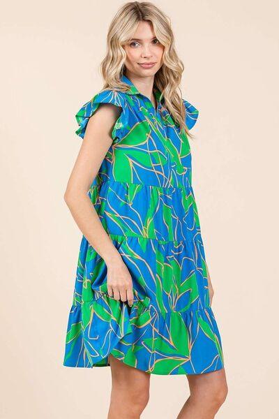 Mittoshop Leaf Print Ruffle Sleeve Tiered Mini Dress - Clothes For Her Online Store