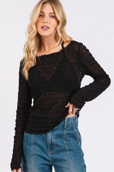 Mittoshop Lettuce Hem Boat Neck Long Sleeve Blouse - Clothes For Her Online Store