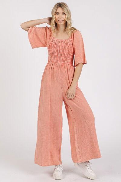 Mittoshop Mineral Wash Gauze Ruched Wide Leg Jumpsuit - Clothes For Her Online Store