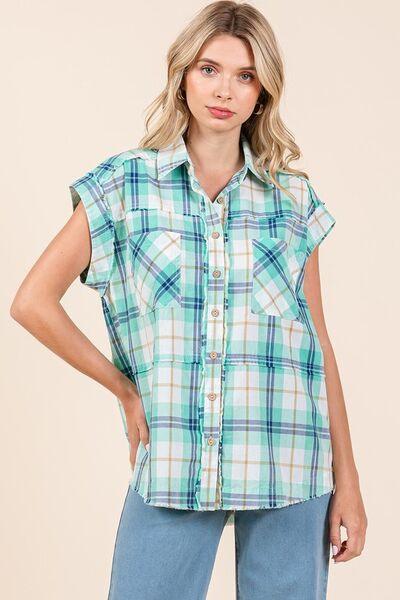 Mittoshop Mineral Wash Plaid Button Down Shirt - Clothes For Her Online Store