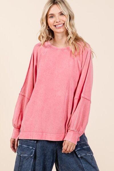 Mittoshop Mineral Wash Raglan Long Sleeve Oversized Top - Clothes For Her Online Store
