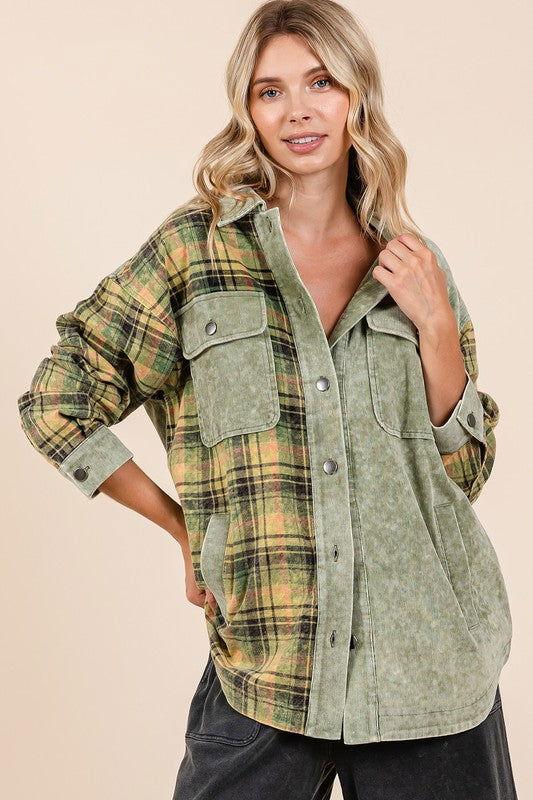 Mittoshop Plaid Button Down Drop Shoulder Jacket - Clothes For Her Online Store