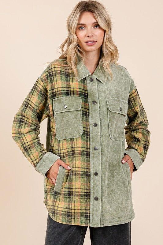 Mittoshop Plaid Button Down Drop Shoulder Jacket - Clothes For Her Online Store