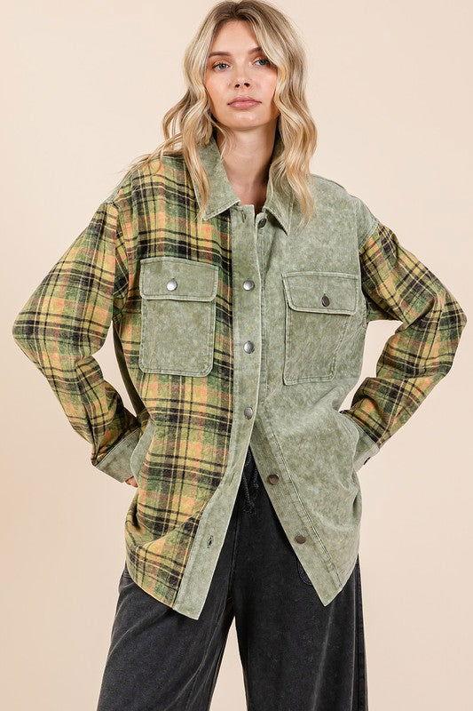 Mittoshop Plaid Button Down Drop Shoulder Jacket - Clothes For Her Online Store