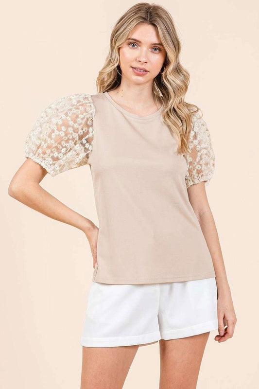 Mittoshop Round Neck Puff Short Sleeve Top - Clothes For Her Online Store