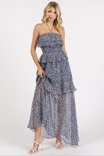 Mittoshop Ruffled Smocked Floral Halter Neck Maxi Dress - Clothes For Her Online Store
