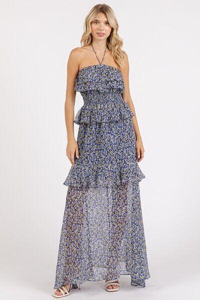 Mittoshop Ruffled Smocked Floral Halter Neck Maxi Dress - Clothes For Her Online Store