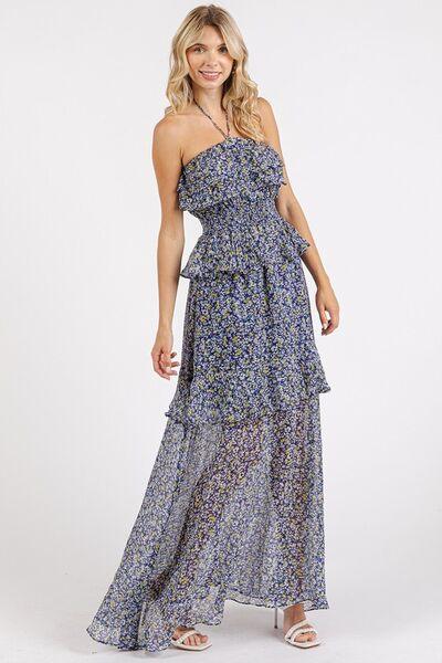 Mittoshop Ruffled Smocked Floral Halter Neck Maxi Dress - Clothes For Her Online Store
