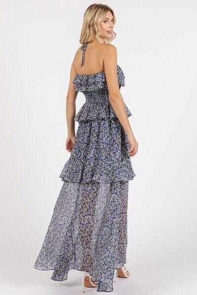 Mittoshop Ruffled Smocked Floral Halter Neck Maxi Dress - Clothes For Her Online Store
