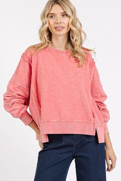 Mittoshop Side Slit Exposed Seam Round Neck Sweatshirt - Clothes For Her Online Store