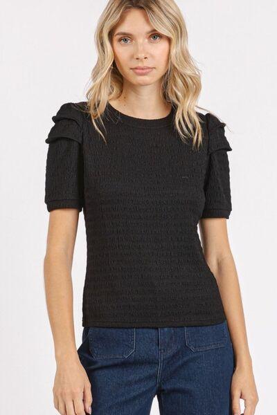 Mittoshop Textured Round Neck Short Sleeve Blouse - Clothes For Her Online Store