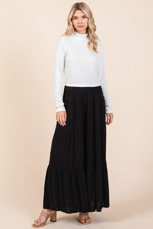 Mittoshop Tier Detail Smocked Elastic Waist Wide Leg Pants - Clothes For Her Online Store