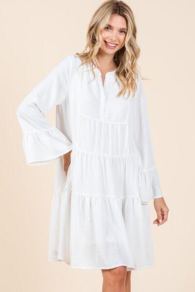 Mittoshop Tiered Notched Flare Sleeve Dress - Clothes For Her Online Store