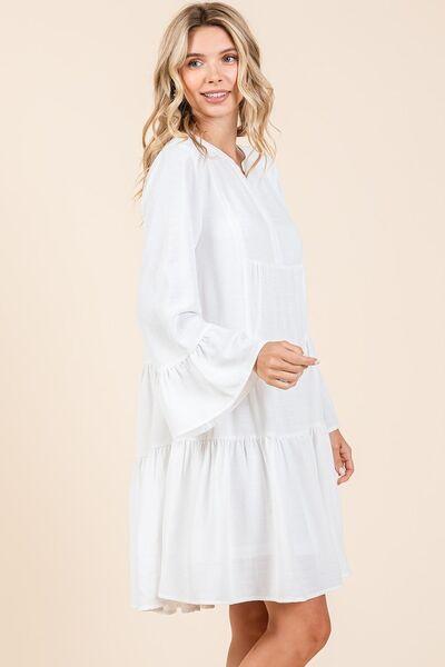 Mittoshop Tiered Notched Flare Sleeve Dress - Clothes For Her Online Store