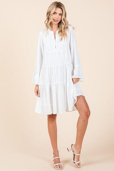 Mittoshop Tiered Notched Flare Sleeve Dress - Clothes For Her Online Store