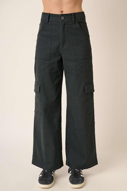 Mittoshop Wide Leg High Waist Pants with Cargo Pockets - Clothes For Her Online Store