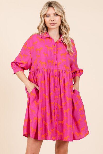 Mittoshop Zebra Print Button Down Shirt Mini Dress - Clothes For Her Online Store