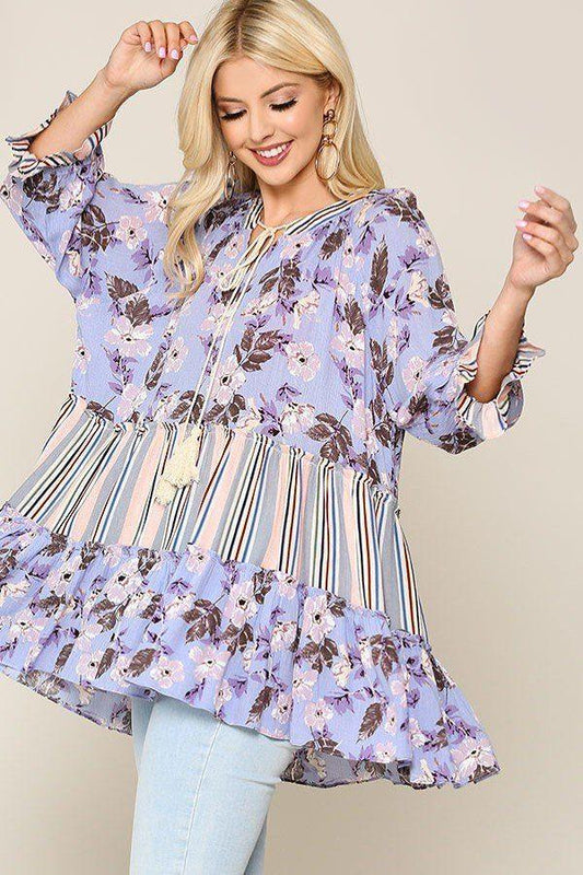 Mix And Match Tassel Tie Peasant Top - Clothes For Her Online Store